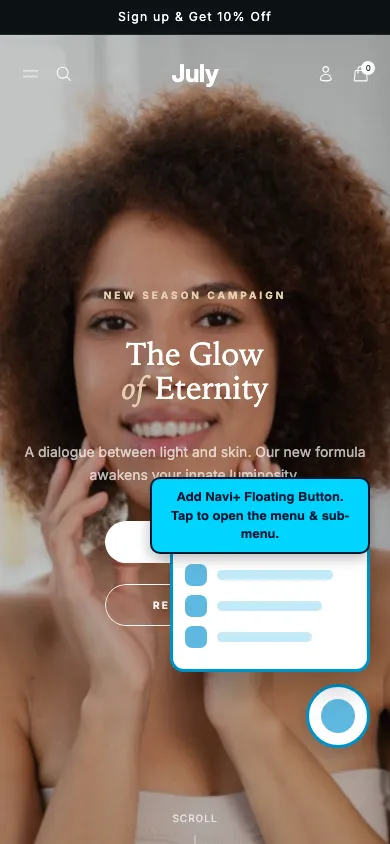 Navi+ FAB on the July Shopify theme