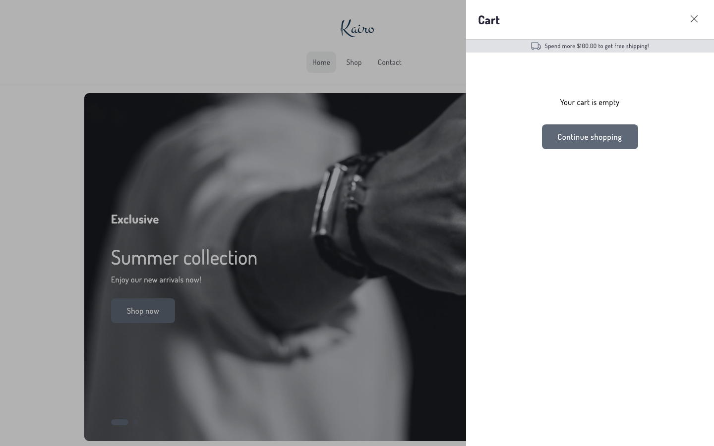 Cart → panel opened — Navi+ on the Kairo Shopify theme Cart → panel opened — Navi+ on the Kairo Shopify theme