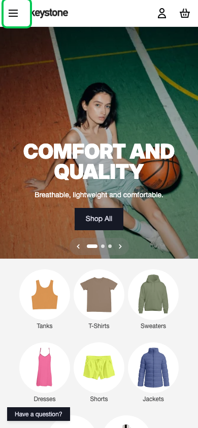 Hamburger → panel opened — Navi+ on the Keystone Shopify theme Hamburger → panel opened — Navi+ on the Keystone Shopify theme