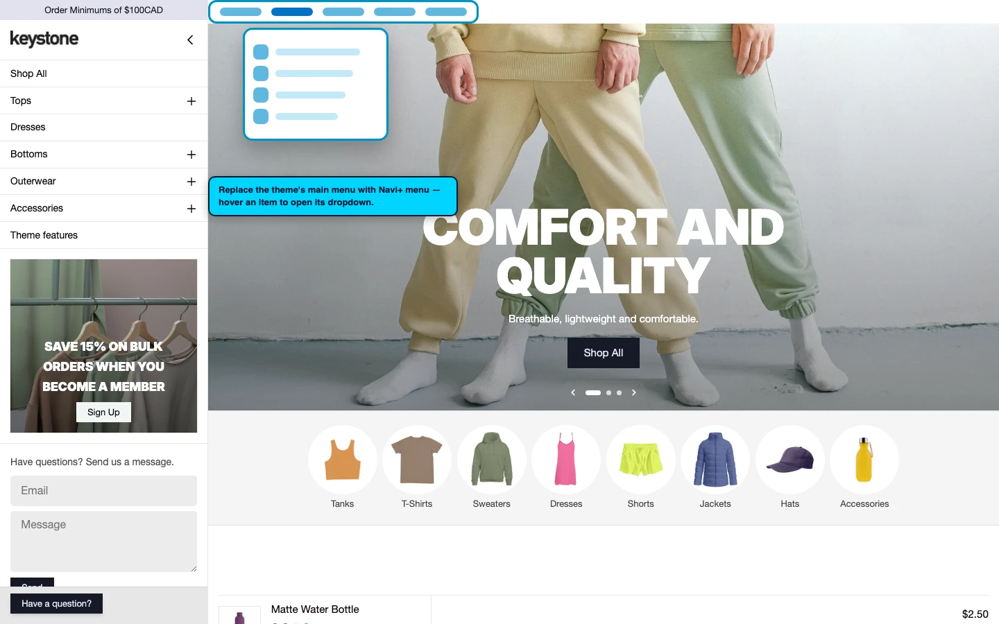 Navi+ Mega Menu replacing the desktop menu on the Keystone Shopify theme Navi+ Mega Menu replacing the desktop menu on the Keystone Shopify theme