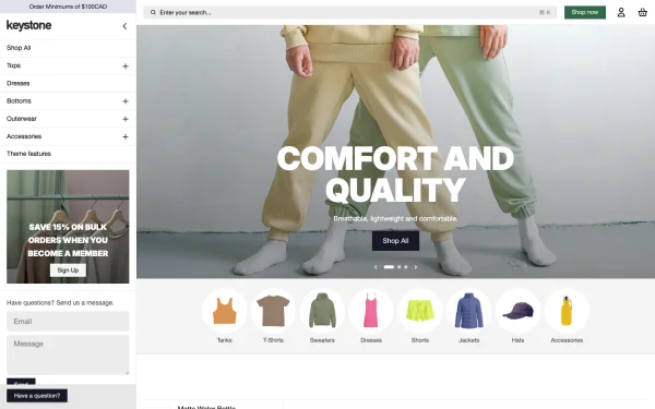 Full-page desktop screenshot of Shopify Keystone theme demo store