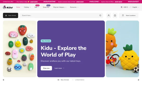 Navi+ menus on the Kidu Shopify theme — desktop preview