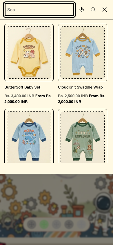 Search → panel opened — Navi+ on the Kinderly Shopify theme Search → panel opened — Navi+ on the Kinderly Shopify theme