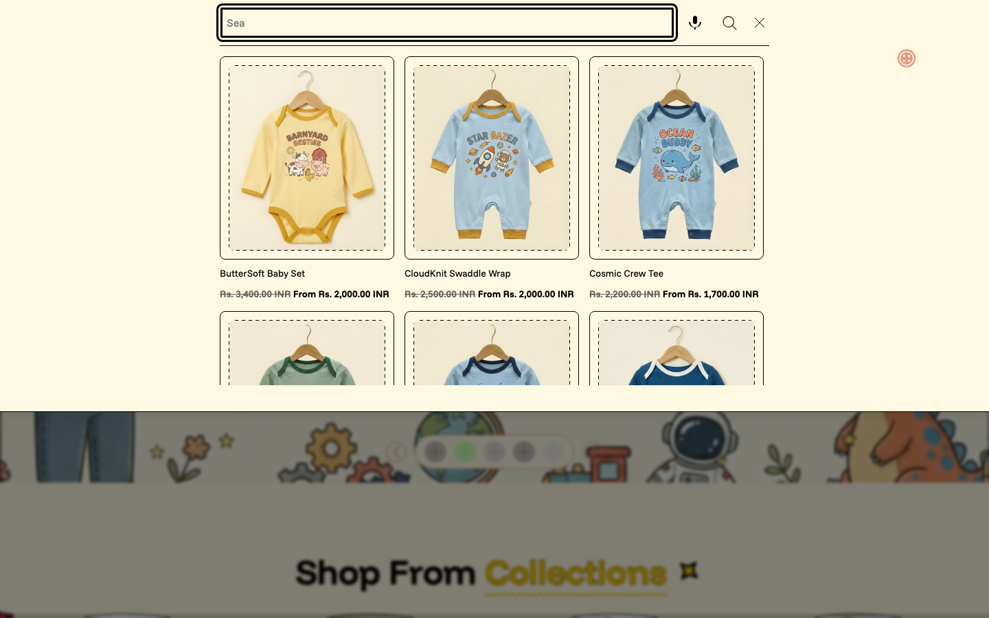 Search → panel opened — Navi+ on the Kinderly Shopify theme Search → panel opened — Navi+ on the Kinderly Shopify theme