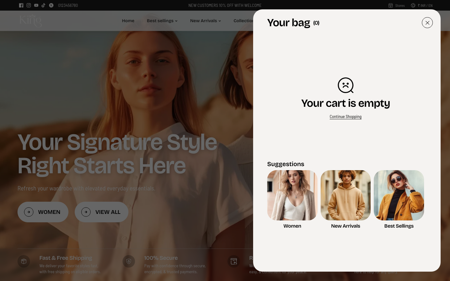 Cart → panel opened — Navi+ on the King Shopify theme Cart → panel opened — Navi+ on the King Shopify theme