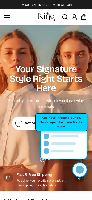Navi+ FAB on the King Shopify theme Navi+ FAB on the King Shopify theme