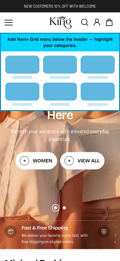 Navi+ Grid Menu on the King Shopify theme Navi+ Grid Menu on the King Shopify theme