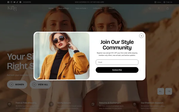 Full-page desktop screenshot of Shopify King theme demo store