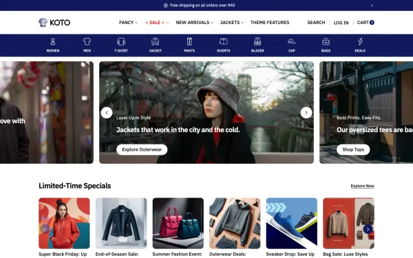 Full-page desktop screenshot of Shopify Koto theme demo store