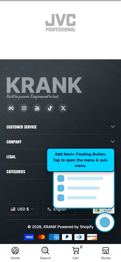 Navi+ FAB on the Krank Shopify theme Navi+ FAB on the Krank Shopify theme