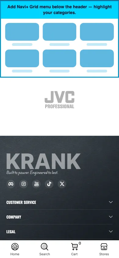 Navi+ Grid Menu on the Krank Shopify theme Navi+ Grid Menu on the Krank Shopify theme