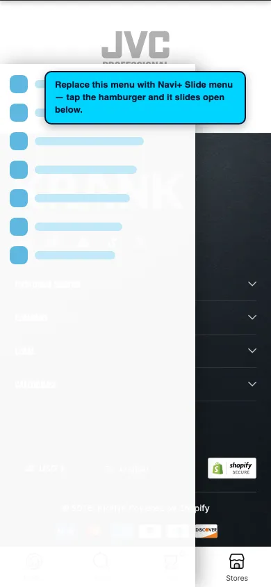 Navi+ Slide Menu on the Krank Shopify theme Navi+ Slide Menu on the Krank Shopify theme