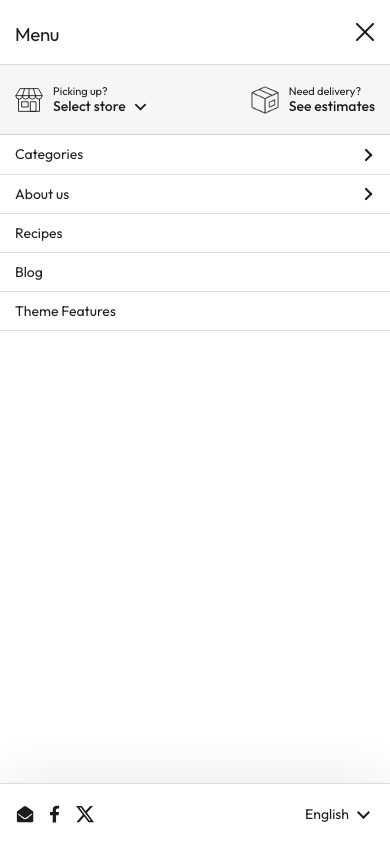 Hamburger → panel opened — Navi+ on the Local Shopify theme