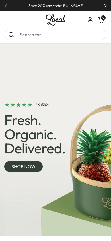 Cart → panel opened — Navi+ on the Local Shopify theme