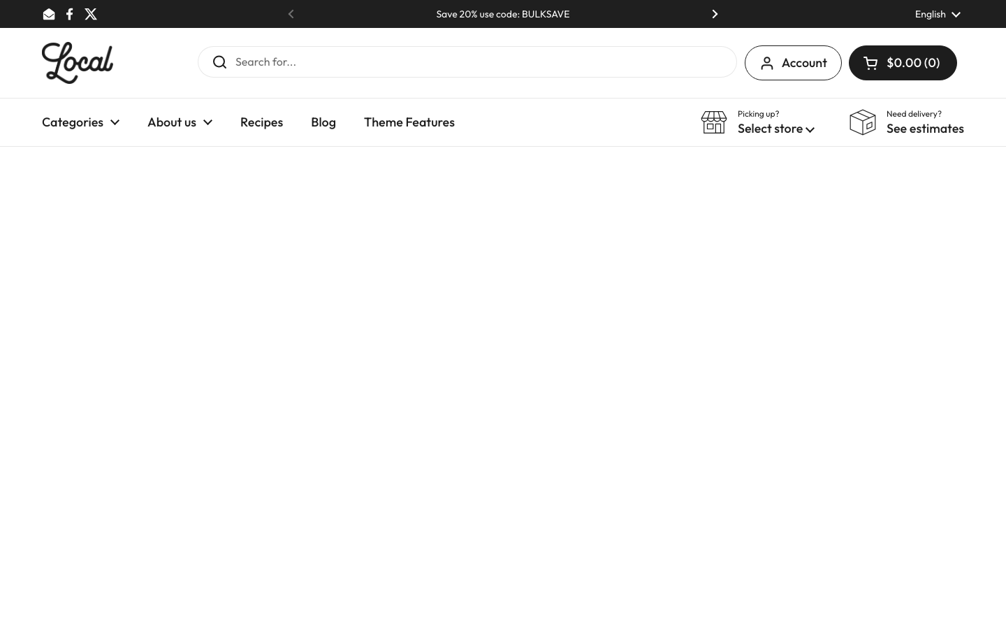 Search → panel opened — Navi+ on the Local Shopify theme