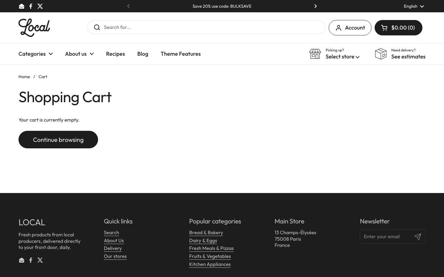 Cart → panel opened — Navi+ on the Local Shopify theme