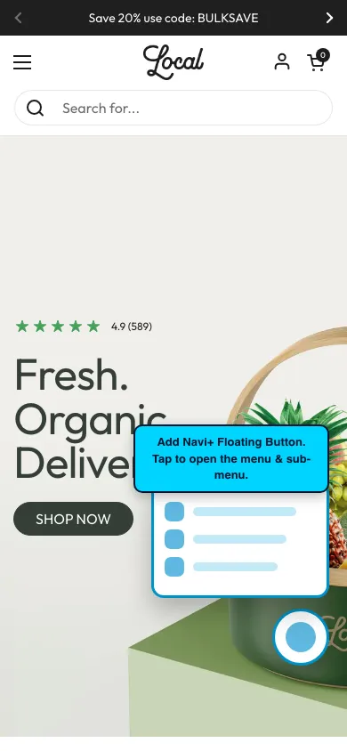 Navi+ FAB on the Local Shopify theme Navi+ FAB on the Local Shopify theme