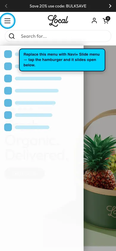 Navi+ Slide Menu on the Local Shopify theme Navi+ Slide Menu on the Local Shopify theme