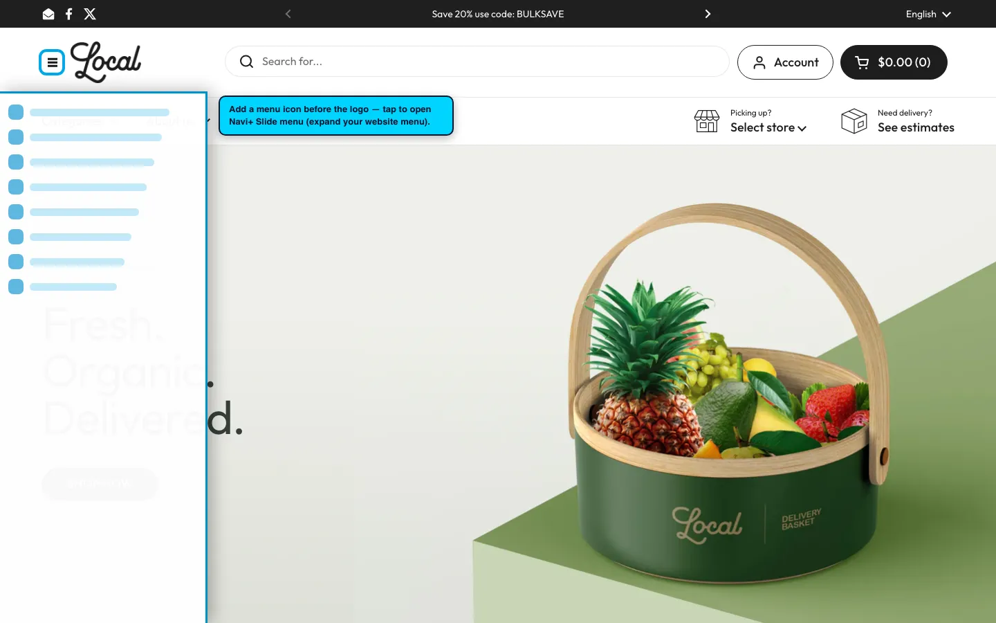 Navi+ trigger icon before the logo on the Local Shopify theme Navi+ trigger icon before the logo on the Local Shopify theme