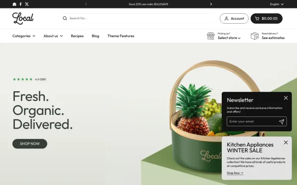 Full-page desktop screenshot of Shopify Local theme demo store