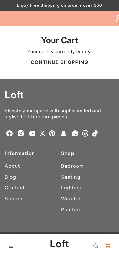 Cart → panel opened — Navi+ on the Loft Shopify theme