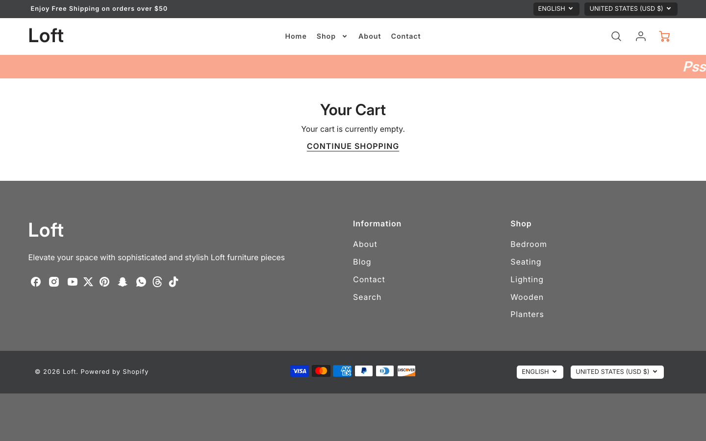Cart → panel opened — Navi+ on the Loft Shopify theme