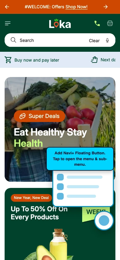 Navi+ FAB on the Loka Shopify theme Navi+ FAB on the Loka Shopify theme