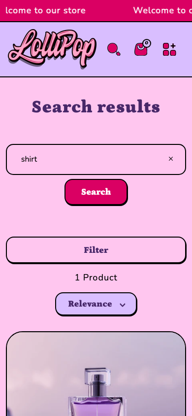 Search → panel opened — Navi+ on the Lollipop Shopify theme