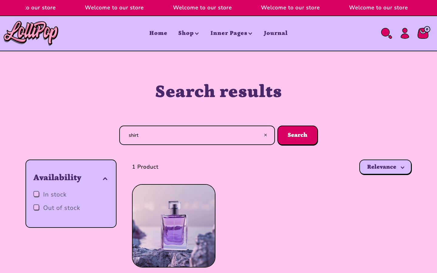 Search → panel opened — Navi+ on the Lollipop Shopify theme