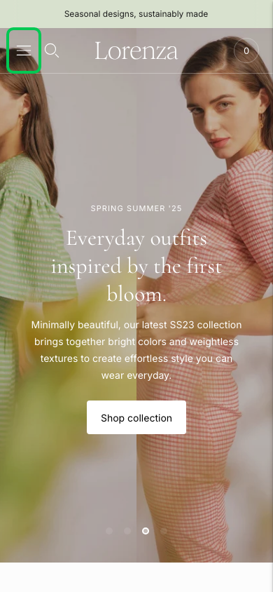 Hamburger → panel opened — Navi+ on the Lorenza Shopify theme Hamburger → panel opened — Navi+ on the Lorenza Shopify theme