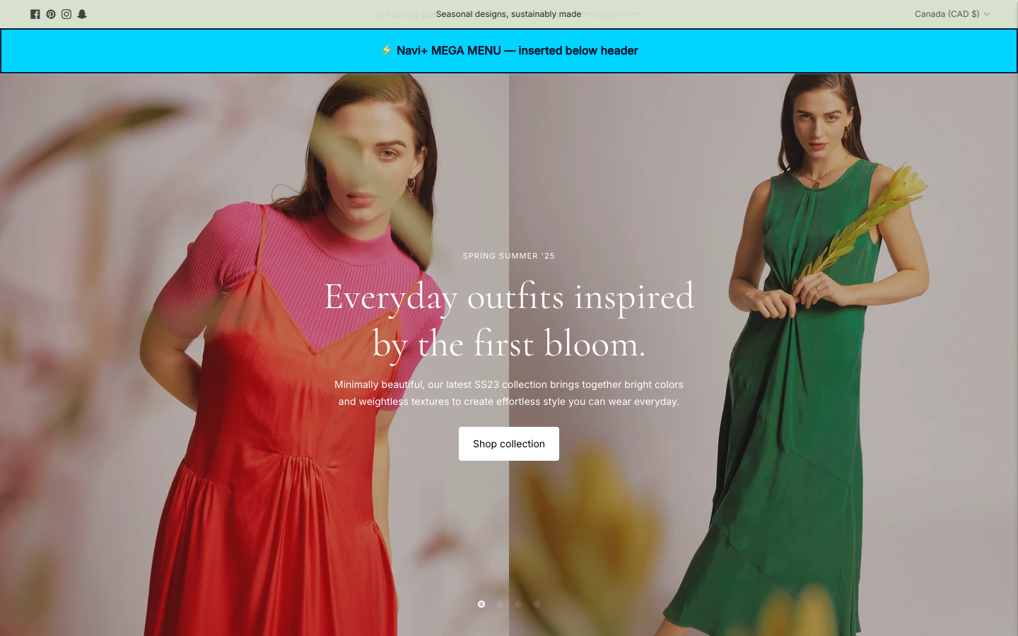 Menu inserted below header — Navi+ on the Lorenza Shopify theme Menu inserted below header — Navi+ on the Lorenza Shopify theme
