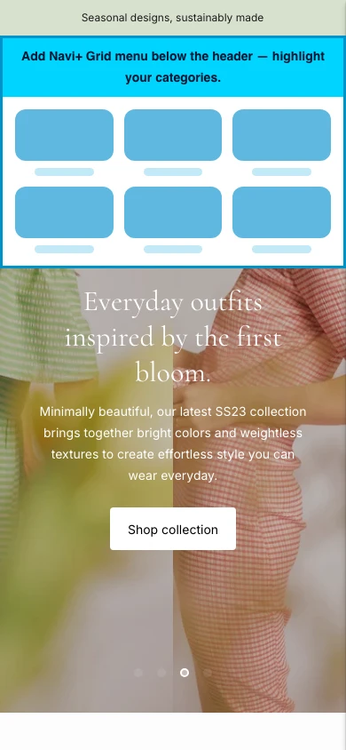 Navi+ Grid Menu on the Lorenza Shopify theme Navi+ Grid Menu on the Lorenza Shopify theme