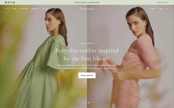 Full-page desktop screenshot of Shopify Lorenza theme demo store