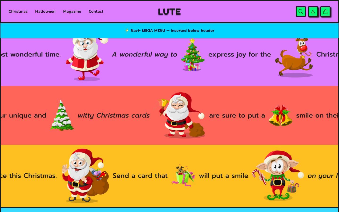 Menu inserted below header — Navi+ on the Lute Shopify theme Menu inserted below header — Navi+ on the Lute Shopify theme