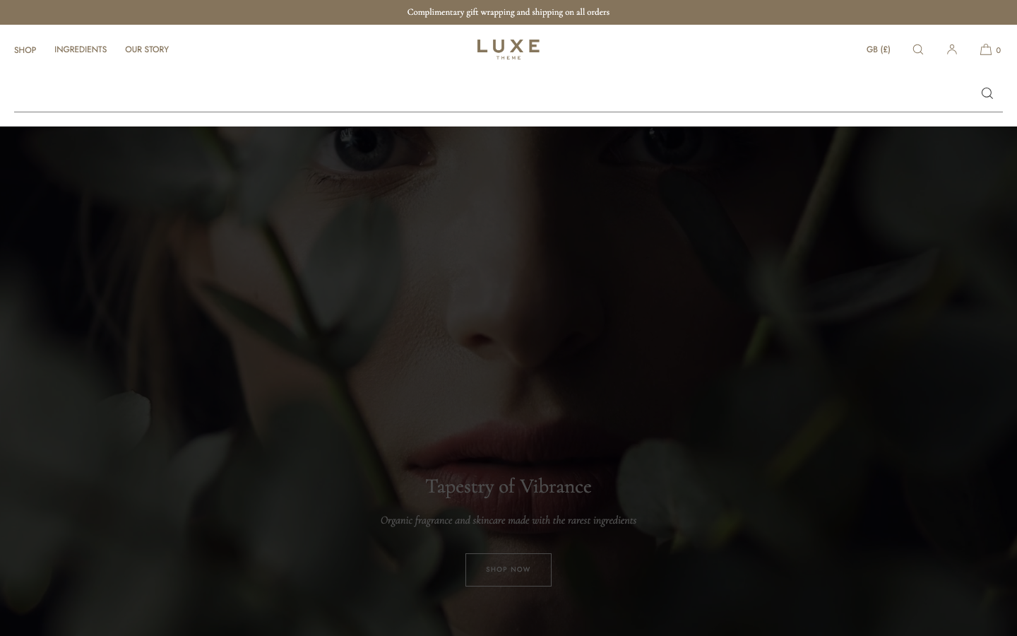 Search → panel opened — Navi+ on the Luxe Shopify theme Search → panel opened — Navi+ on the Luxe Shopify theme
