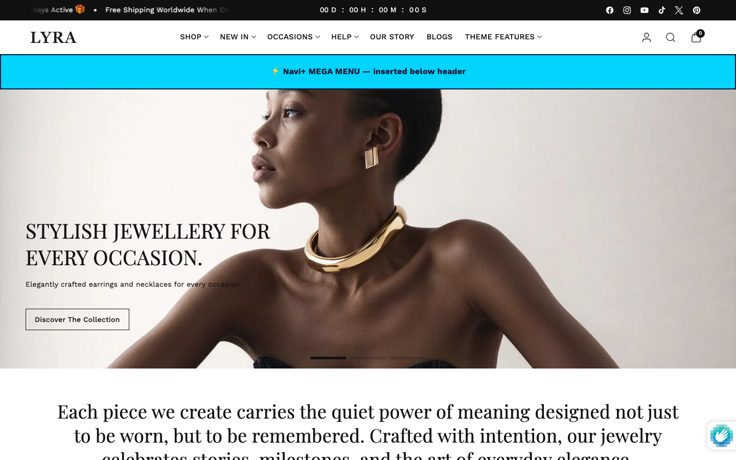 Menu inserted below header — Navi+ on the Lyra Shopify theme Menu inserted below header — Navi+ on the Lyra Shopify theme
