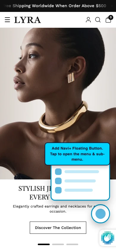 Navi+ FAB on the Lyra Shopify theme Navi+ FAB on the Lyra Shopify theme