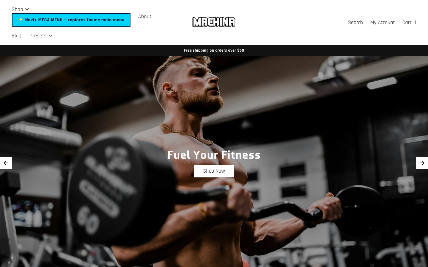 Replace main menu — Navi+ on the Machina Shopify theme Replace main menu — Navi+ on the Machina Shopify theme