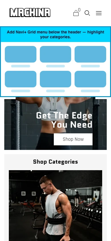 Navi+ Grid Menu on the Machina Shopify theme Navi+ Grid Menu on the Machina Shopify theme