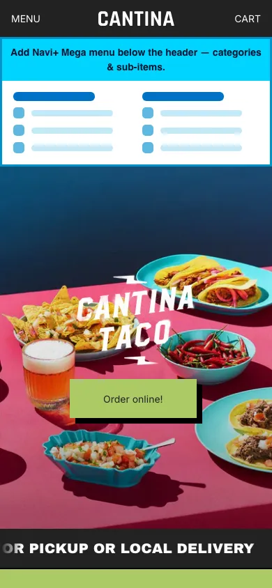 Navi+ mobile Mega Menu on the Maker Shopify theme Navi+ mobile Mega Menu on the Maker Shopify theme