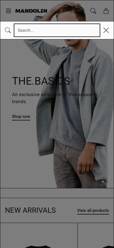 Search → panel opened — Navi+ on the Mandolin Shopify theme Search → panel opened — Navi+ on the Mandolin Shopify theme