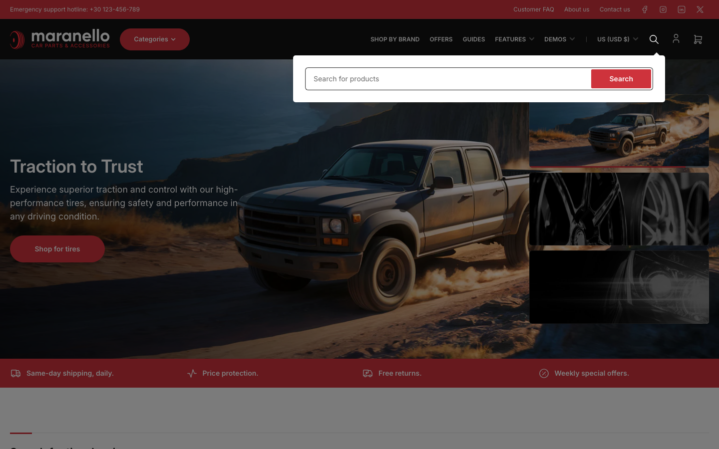 Search → panel opened — Navi+ on the Maranello Shopify theme Search → panel opened — Navi+ on the Maranello Shopify theme