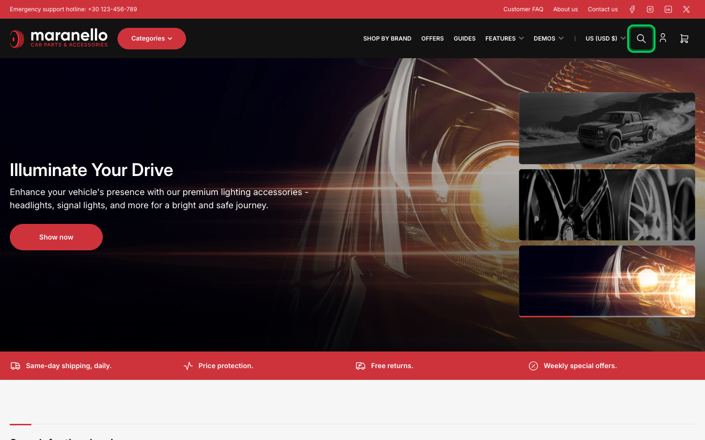Search → panel opened — Navi+ on the Maranello Shopify theme Search → panel opened — Navi+ on the Maranello Shopify theme