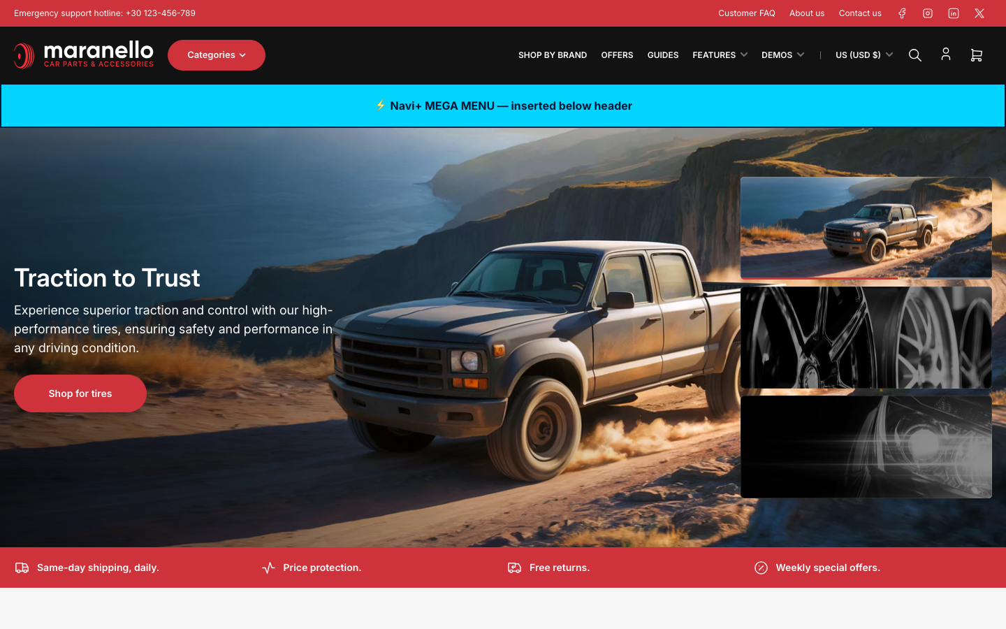 Menu inserted below header — Navi+ on the Maranello Shopify theme Menu inserted below header — Navi+ on the Maranello Shopify theme