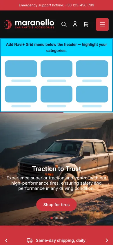 Navi+ Grid Menu on the Maranello Shopify theme