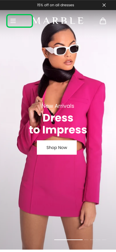 Hamburger → panel opened — Navi+ on the Marble Shopify theme Hamburger → panel opened — Navi+ on the Marble Shopify theme