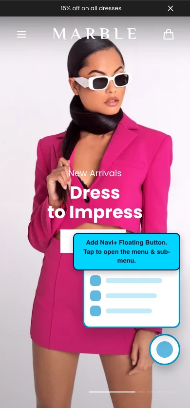 Navi+ FAB on the Marble Shopify theme Navi+ FAB on the Marble Shopify theme