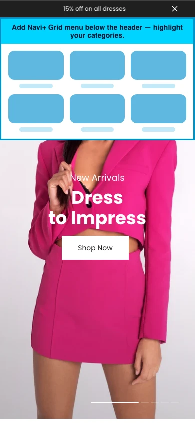 Navi+ Grid Menu on the Marble Shopify theme Navi+ Grid Menu on the Marble Shopify theme