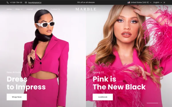 Full-page desktop screenshot of Shopify Marble theme demo store