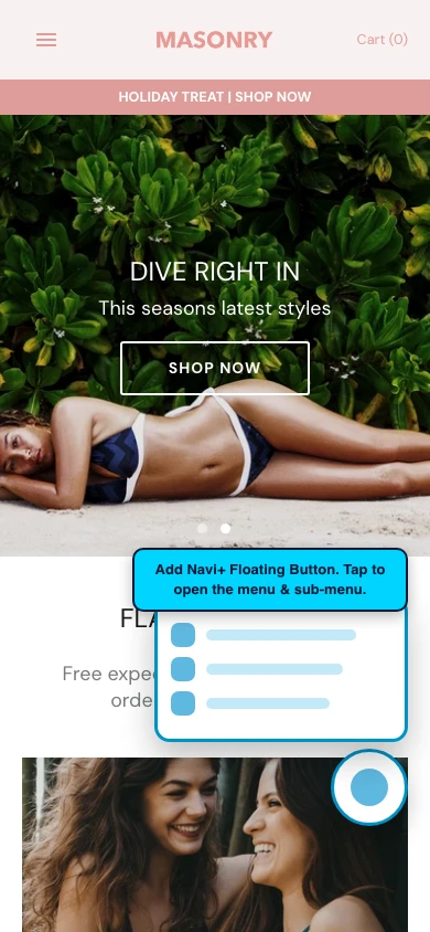 Navi+ FAB on the Masonry Shopify theme Navi+ FAB on the Masonry Shopify theme
